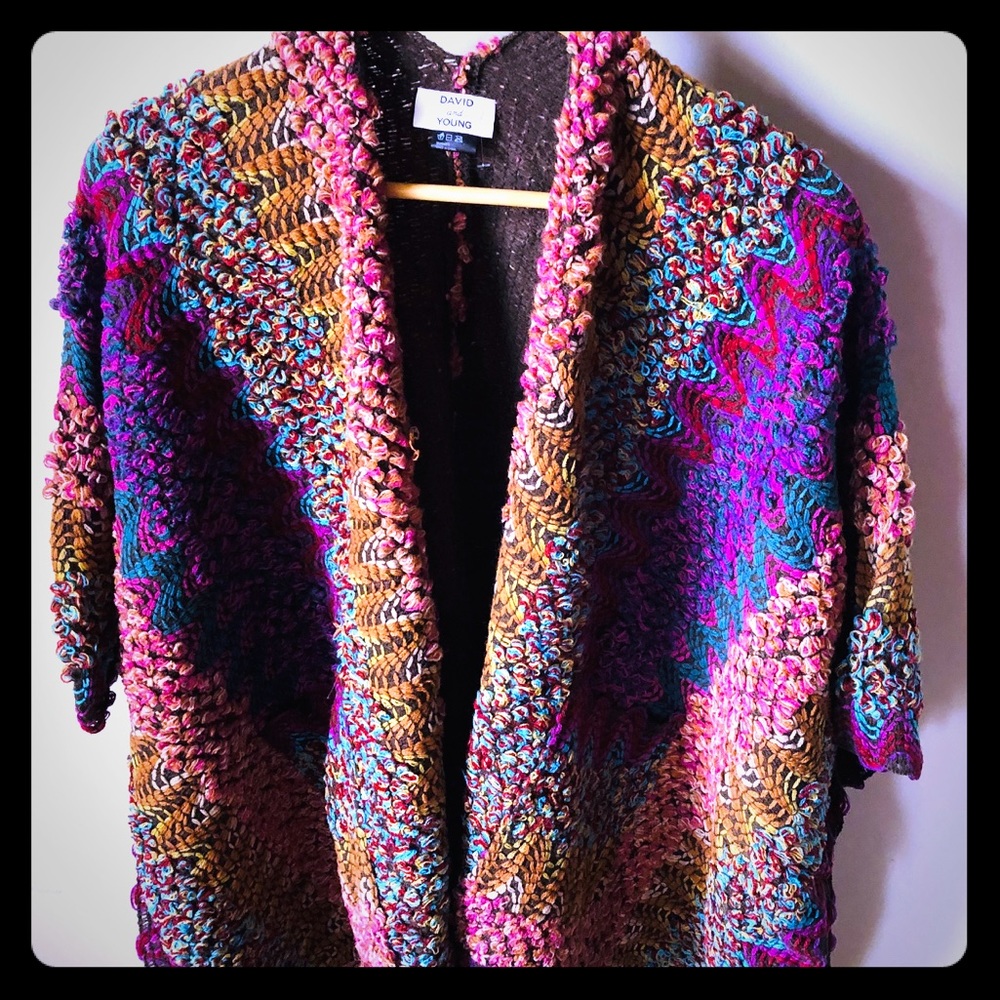 David & Young Multi Knit Fuchsia Poncho Wrap - OS